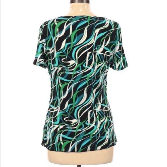 Marc Bouwer Womens V-Neck Knot Front Top Green & Blue Abstract Print M - Picture 3 of 5